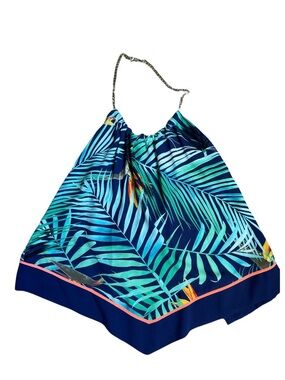Express NWT Tropical Palm Print Handkerchief Top M Bird of Paradise Chain Halter